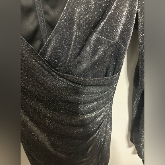 Long-Sleeve Silver Sparkle Knit Ruched Sheath Dress New - size 2, and 8 Avail. - Picture 6 of 10